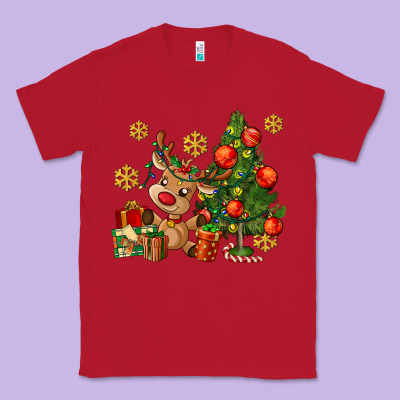 Reindeer And Christmas Tree Classic Tee Designed By Adodesignshop