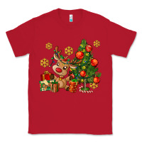 Red reindeer and christmas tree Classic Tee - AdoDesignShop