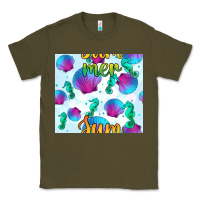 Army Green seahorse and sea shell seamless pattern Classic Tee - BundleAndBundleShop