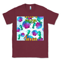 Burgundy seahorse and sea shell seamless pattern Classic Tee - BundleAndBundleShop