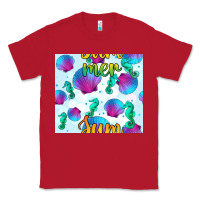 Red seahorse and sea shell seamless pattern Classic Tee - BundleAndBundleShop