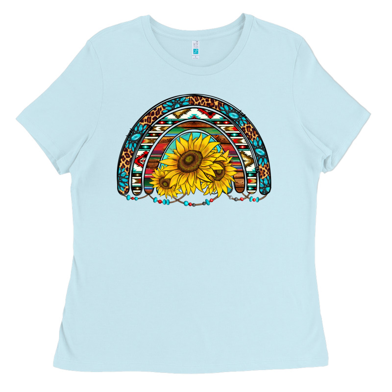 Western Sunflowers Aztec Leopard Serape  Rainbows Ladies Tee by AdoDesignShop | Teevron