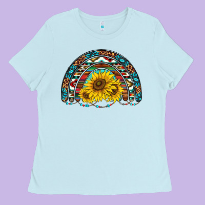 Western Sunflowers Aztec Leopard Serape  Rainbows Ladies Tee Designed By Adodesignshop