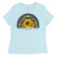 Baby Blue western sunflowers aztec leopard serape  rainbows Ladies Tee - AdoDesignShop