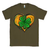 Army Green St. Patrick's Day Heart with Shamrock Classic Tee - Jasminsmagicworld
