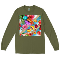 Army Green flowers ice cream fruit Long Sleeve Tee - BundleAndBundleShop
