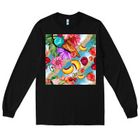 Black flowers ice cream fruit Long Sleeve Tee - BundleAndBundleShop