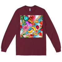 Burgundy flowers ice cream fruit Long Sleeve Tee - BundleAndBundleShop