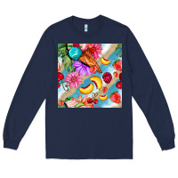 Navy flowers ice cream fruit Long Sleeve Tee - BundleAndBundleShop
