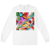White flowers ice cream fruit Long Sleeve Tee - BundleAndBundleShop