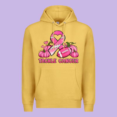 Tackle Cancer Pumpkins Football And Ribbon Breast Cancer Awareness Premium Hoodie Designed By Jasminsmagicworld