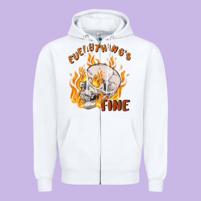 Everything's Fine Zipper Hoodie Designed By Maliassmallbusiness