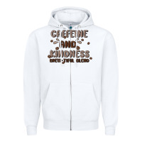 White caffeine & kindness Zipper Hoodie - MaliasSmallBusiness