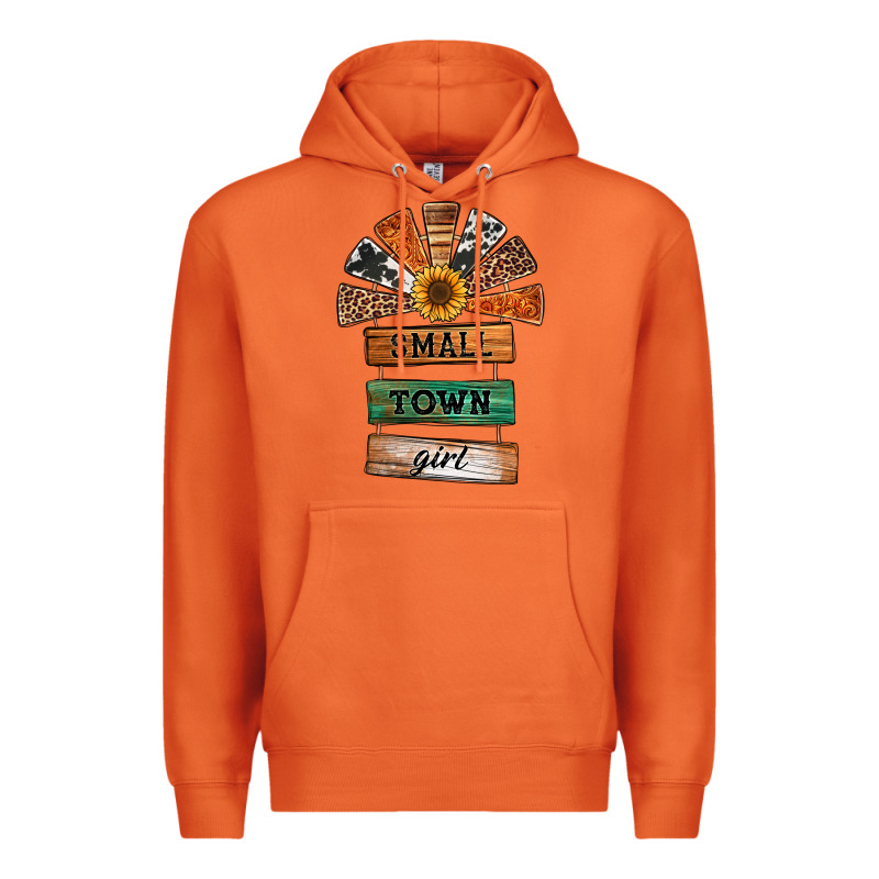 Small Town Girl Western Windmill Wooden Boards Premium Hoodie by Jasminsmagicworld | Teevron