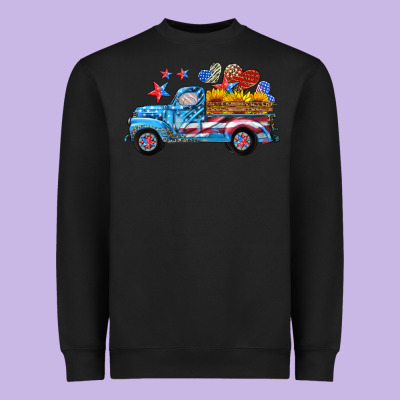 American Truck And Flag With Stars Heavyweight Sweatshirt Designed By Hra Design Shop