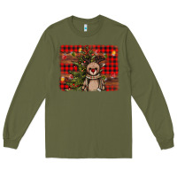Army Green reindeer trees background Long Sleeve Tee - AdoDesignShop