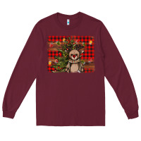 Burgundy reindeer trees background Long Sleeve Tee - AdoDesignShop