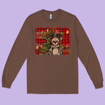 Reindeer Trees Background Long Sleeve Tee Designed By Adodesignshop