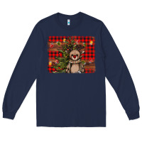 Navy reindeer trees background Long Sleeve Tee - AdoDesignShop