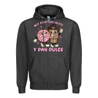 Charcoal Heather but first chocolate y pan dulce Zipper Hoodie - MaliasSmallBusiness