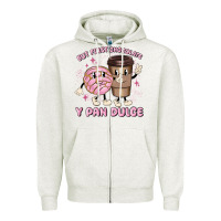 Oatmeal Heather but first chocolate y pan dulce Zipper Hoodie - MaliasSmallBusiness