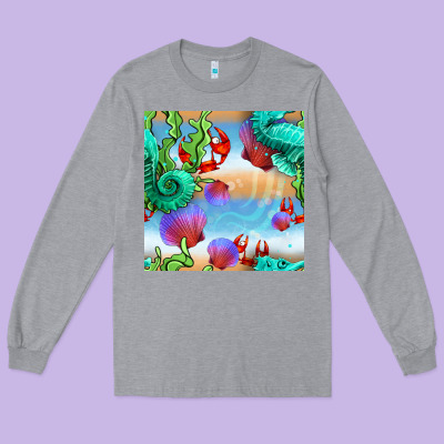 Seahorse And Beach Long Sleeve Tee Designed By Bundleandbundleshop