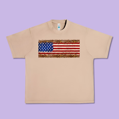 Usa Flag Leopard Urban Heavy Tee Designed By Jahusdesignshop
