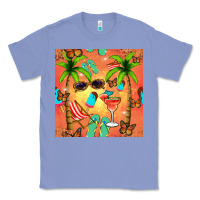 Colony Blue summer slipper and cocktail seamless pattern Classic Tee - BundleAndBundleShop