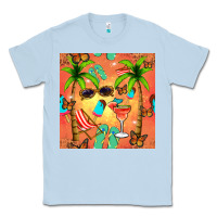 Dusty Blue summer slipper and cocktail seamless pattern Classic Tee - BundleAndBundleShop