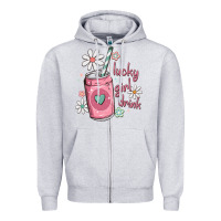 Heather Grey lucky girl drink Zipper Hoodie - MaliasSmallBusiness