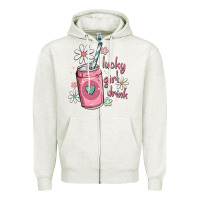 Oatmeal Heather lucky girl drink Zipper Hoodie - MaliasSmallBusiness