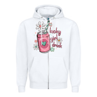 White lucky girl drink Zipper Hoodie - MaliasSmallBusiness