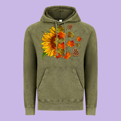Sunflower And Autumn Leaves Vintage Hoodie Designed By Hra Design Shop