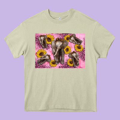 Baby Elephant Sunflowers Kid's Bottle Heavy Core Tee Designed By Artiststas