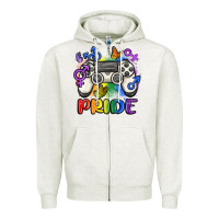 Oatmeal Heather gaymer pride Zipper Hoodie - MaliasSmallBusiness