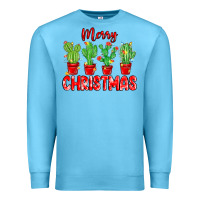 Ocean Blue Merry Christmas Cactuses Premium Sweatshirt - MaliasSmallBusiness