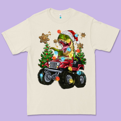 Premium Tee Christmas T-rex With Monster Truck