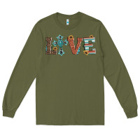 Army Green western love with cross Long Sleeve Tee - Artiststas