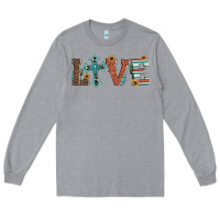 Heather Grey western love with cross Long Sleeve Tee - Artiststas