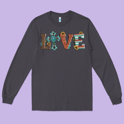 Western Love With Cross Long Sleeve Tee Designed By Artiststas