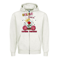 Oatmeal Heather delulu queen coming through Zipper Hoodie - MaliasSmallBusiness