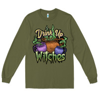 Army Green Drink up witches white Long Sleeve Tee - JahusDesignShop
