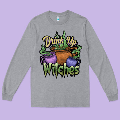 Drink Up Witches White Long Sleeve Tee Designed By Jahusdesignshop