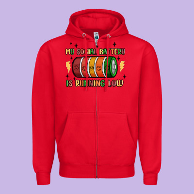 Social Battery Zipper Hoodie Designed By Maliassmallbusiness