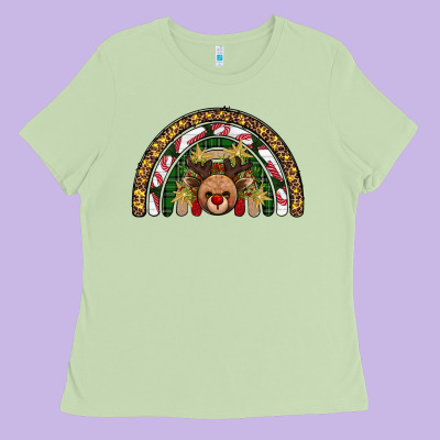 Reindeer Rainbow Christmas Ladies Tee Designed By Adodesignshop