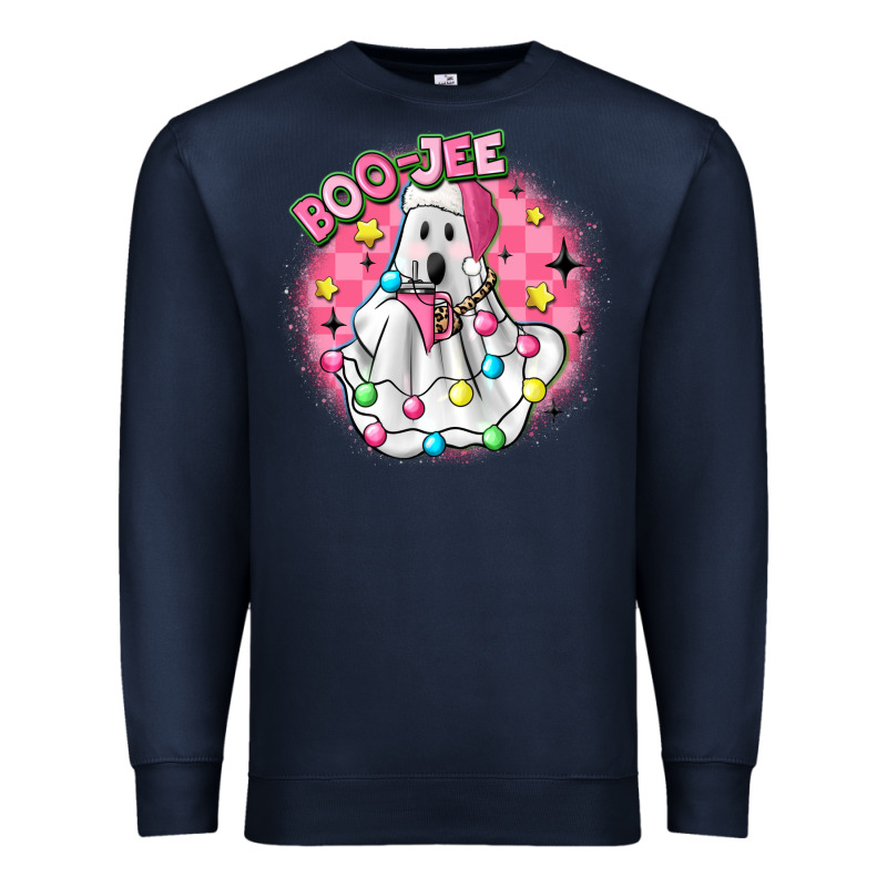 Boo Jee Pink Christmas Ghost Premium Sweatshirt by MaliasSmallBusiness | Teevron