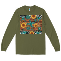 Army Green cross gemstone and sunflower Long Sleeve Tee - Artiststas