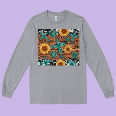 Cross Gemstone And Sunflower Long Sleeve Tee Designed By Artiststas