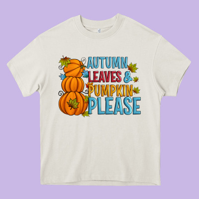 Autumn Leaves And Pumpkin Please Heavy Core Tee Designed By Artiststas