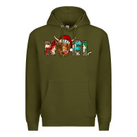 Army Green noel highland cow Premium Hoodie - Jasminsmagicworld